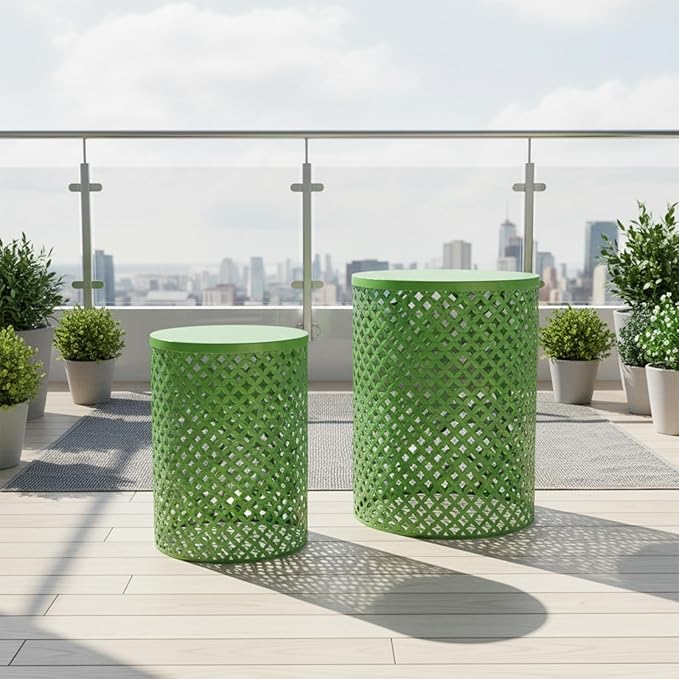 Set of 2 Outdoor Side Table, Garden Stool for Patio, Metal Accent Table Modern End Table, Patio Side Table for Garden, Balcony, Bedroom Indoor Outdoor Decorative, Vibrant Green