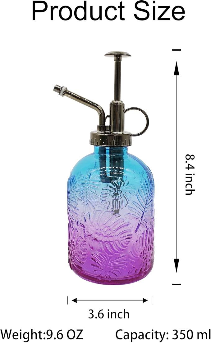 Glass Plant Mister Spray Bottle, 350ML Vintage Plant Spritzer, Succulent Watering Bottle Glass with Top Pump, Small Plants Sprayer Watering Can for Indoor (Blue Purple)