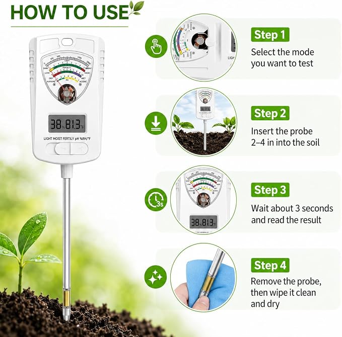 2026 Soil Tester, 7-in-1 Soil Test Kit for Moisture, pH, Fertility, Temperature, Humidity and Light, Digital Soil Meter for Garden, Lawn, Farm, Indoor and Outdoor