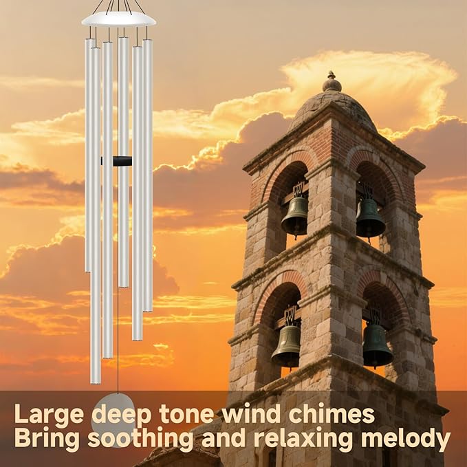 66" Extra Large Wind Chimes for Outside Deep Tone,6 Thick and Bold Aluminum Tubes Tuned Relaxing Melody Wind Chime,Big Wind Chimes for Garden Patio Decor,Great Gift Idea for Mother's Day (Milky White)