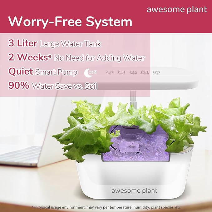 6Pro Hydroponics Growing System Kit (6 Pods), Indoor Garden Kit with 3L Watertank, 3 Grow Modes and Quiet Pump, Grow Herbs Lettuce Salad at Home Kit, Adjustable Height Up to 13", White