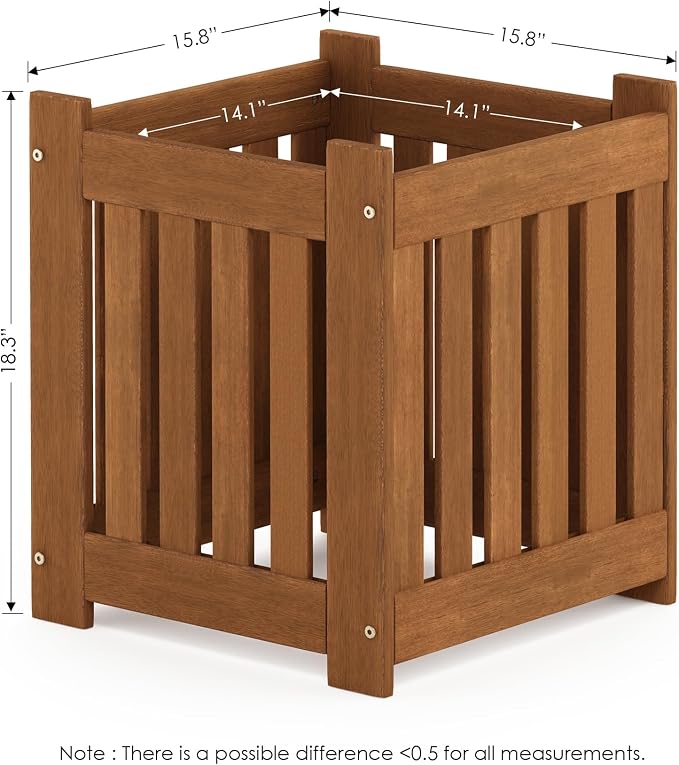 Furinno TIOMAN Planter Box Set of 2, Hardwood Flower Box, Cube Garden Box, in Teak Oil, Outdoor Indoor, Garden, Patio, Balcony, Light Wood