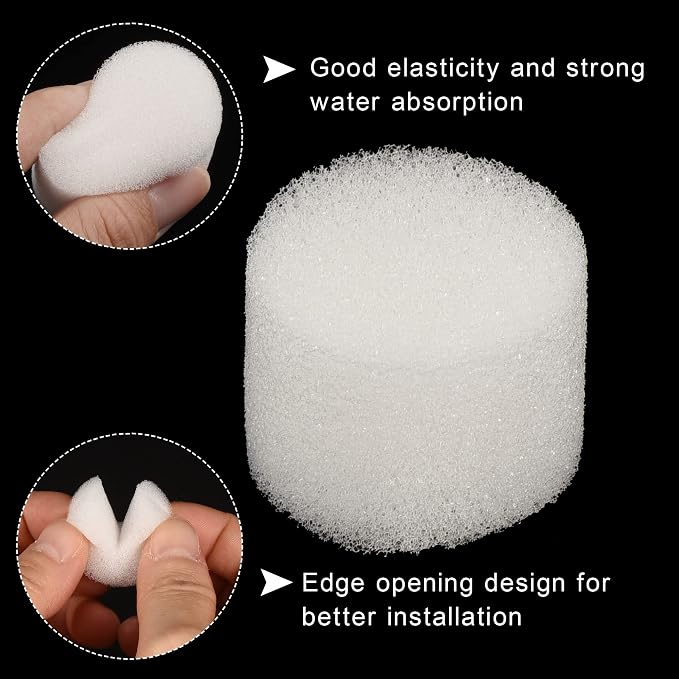 MECCANIXITY 50pcs Hydroponic Sponges, 1" Growing Media Cylindrical Sponges for Home Vegetable Flower Planting, White