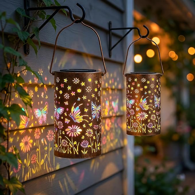 Colorful Butterfly Solar Lanterns Outdoor Waterproof, Garden Decor Gifts for Women Mom Sister Grandma, LED Hanging Solar Lantern Lights Outside for Table Yard Lawn Garden Path Porch Decor