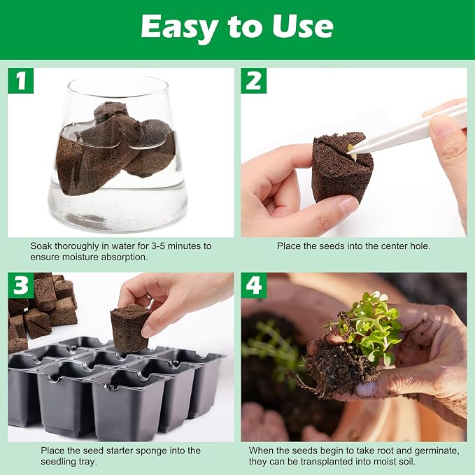50 Pcs Square Hydroponics Pods, Seed Starter Sponge Pods for Seed Starter Plugs Grow Sponges for Indoor Outdoor Gardening