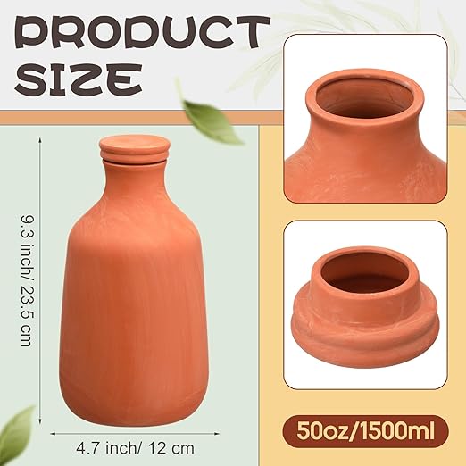 DoubleFill 2 Pcs 50oz Ollas Terracotta Watering Pots Self Watering Planter Insert Terracotta Globes Clay for Outdoor Indoor Garden Plants, Easy to Refill