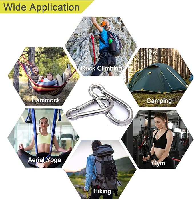 CAIDMOS 5PCS 3.15in Large Carabiner Clip, Stainless Steel Carabiner Heavy Duty, Spring Snap Hook, Locking Climbing Caribiners Clips for Gym, Plant Hanging, Outdoor Camping, Hiking. 600 lbs