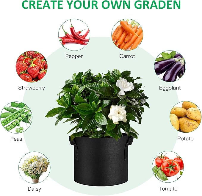 JNYONG 12-Pack 5 Gallon Thickened Non-Woven Grow Bags, Aeration Fabric Pots with Handles