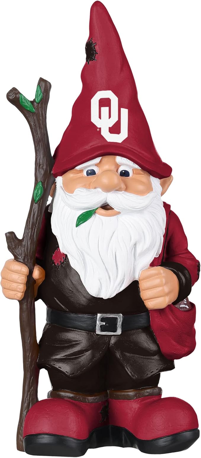 FOCO NCAA Unisex-Adult NCAA College Team Logo Holding Stick Garden Statue Outdoor Gnome