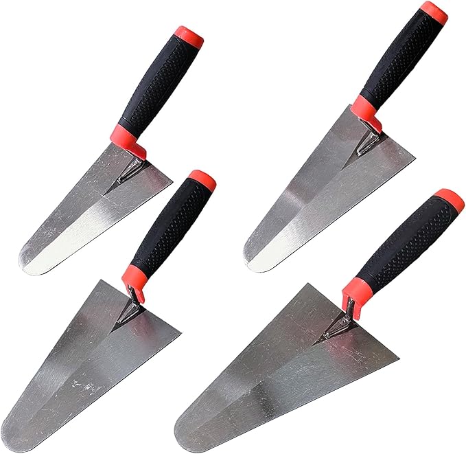 4 Pack Margin Trowel Set, 6” 7” 8” & 9” Carbon Steel Arc Edging Building Bricklaying Trowel, Masonry Trowel Hand Tool Kit for Brickwork, Concrete, Cement, Plaster, Tile Construction Projects