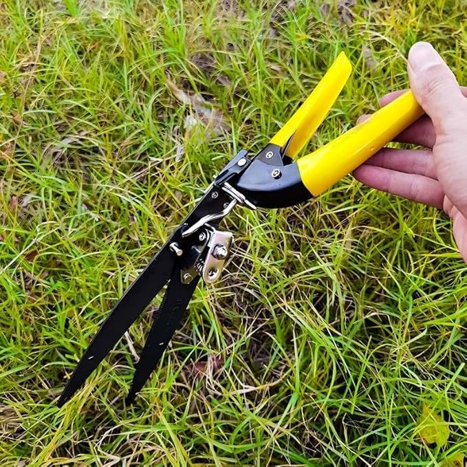 Grass Shears with 90° Rotatable Head, Hand Clippers for Lawn Edges and Garden Trimming, Safety Lock, Spring-Loaded
