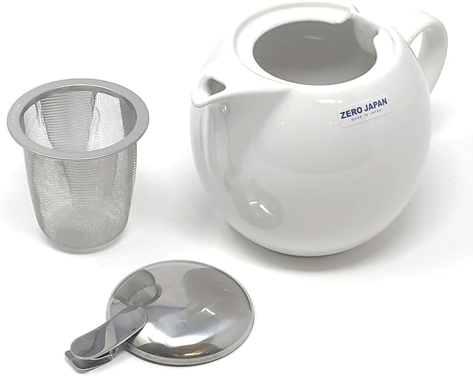 Zero Japan Bee House Round Teapot For One, 24 Oz - Ceramic Tea Pot with Stainless Steel Lid and Infuser, Smooth-Pour Spout, Diswasher and Microwave Safe Tea Pots (White)
