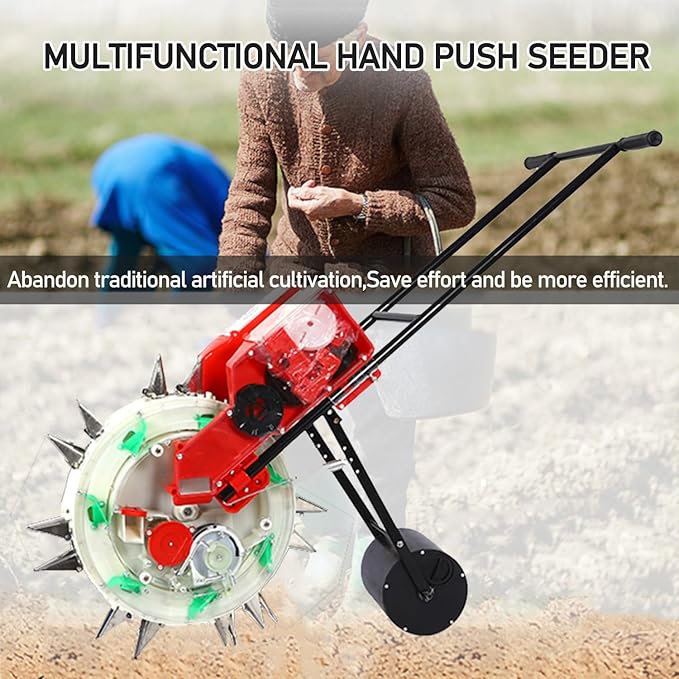 Seed Sower & Fertilizer Applicator, 7 Mouths Garden Push Seeder Planter, Portable Hand Push Seeder, Simultaneous Sowing and Fertilization, for Planting Corn Cotton Soybean Peanut