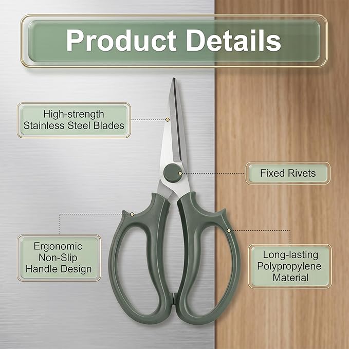 Garden Flower Scissor, Stainless Steel Floral Scissors, Pruning Shears for Garden Floral Pruning Branches Leaves, Gardening Tool, Green