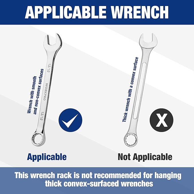 WORKPRO 2-Pack Magnetic Wrench Organizer, 12-Piece Wrench Holder Set for Tool Box Drawer, Wrench Rack Tool Trays SAE (1/4" - 15/16") and Metric (6mm-24mm)