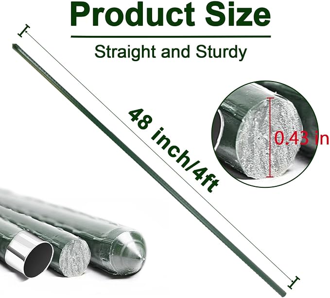 Garden Stakes 4ft, Metal Plant Stakes 4 Feet 30 Pack for Gardening and Farm, 48" Plastic Coated Plant Support for Tomato, Cucumber, Bean, Flower, Potted and More Climbing Plants