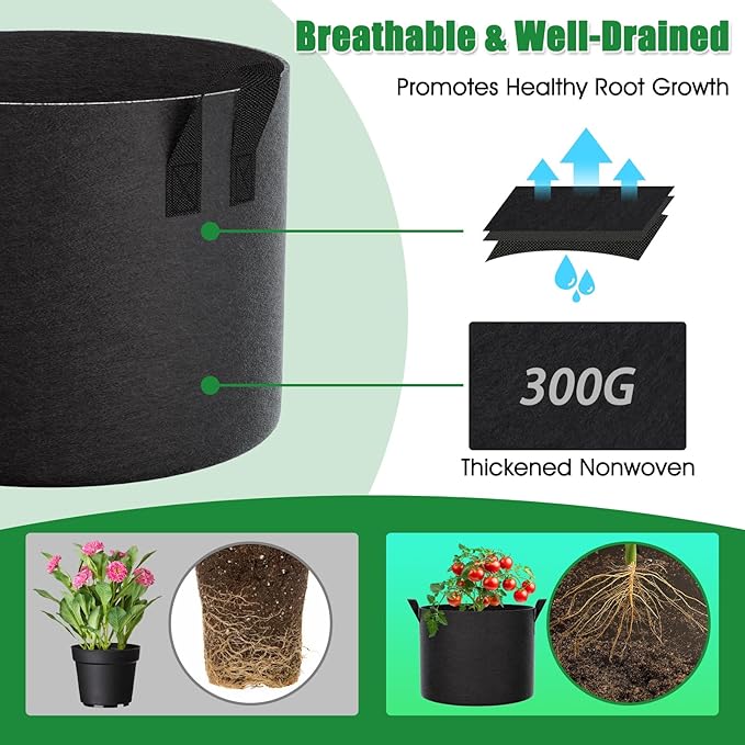FEED GARDEN 15 Gallon Grow Bags 8 Pack – Heavy Duty 300G Thick Fabric Plant Pots with Reinforced Handles, Breathable Drainage Planters for Tomatoes, Potatoes & Large Vegetables Indoor Outdoor