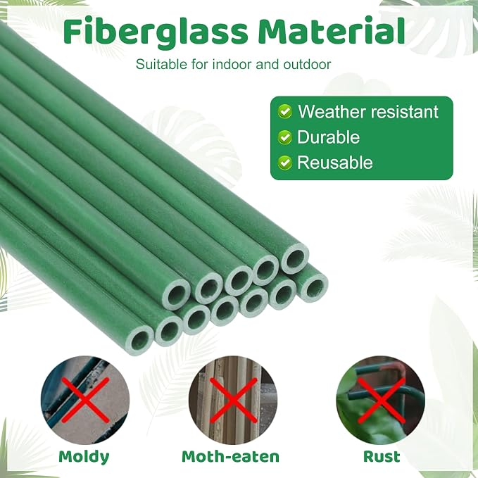 16inch & 12inch Plant Stakes, 18Pcs Adjustable Plant Support Stake Plant Sticks for Indoor Outdoor Green Poles with Rings Clips & Ties for Potted Plants Monstera Tomato Orchid Flower