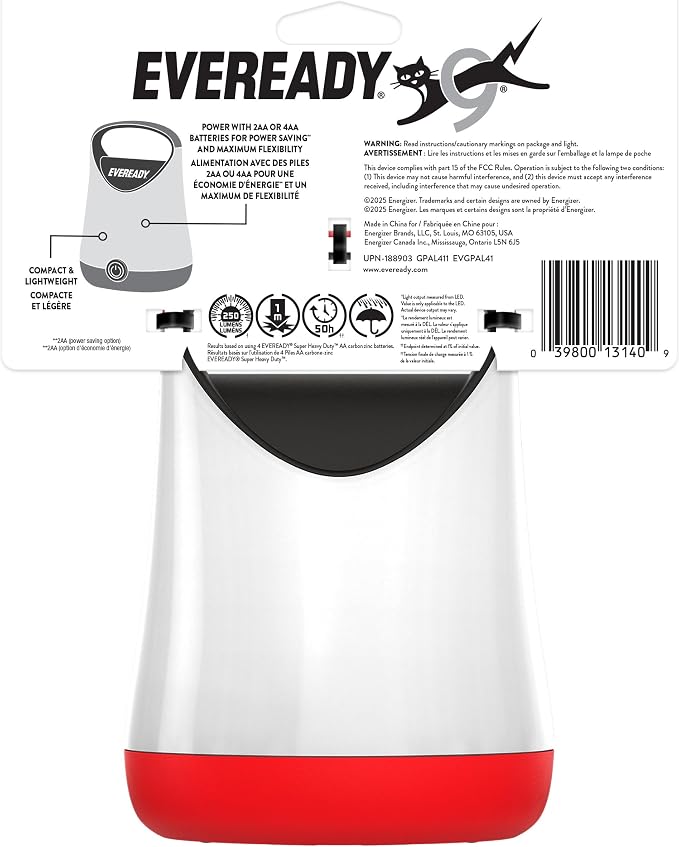 Eveready LED Camping Lantern X-250, Bright Tent Lights, Rugged Water Resistant LED Lanterns, 100 Hour Run-time, Red and Black