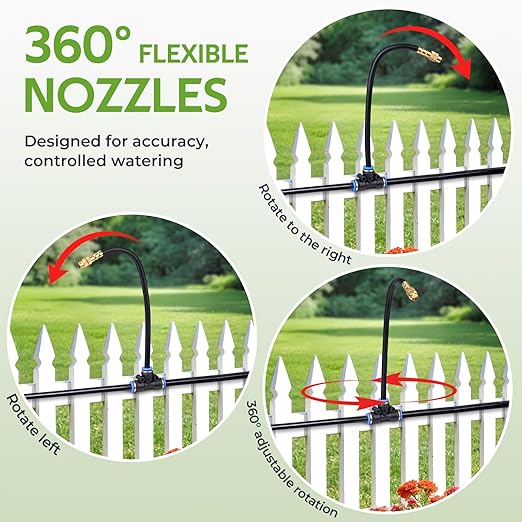 HIRALIY 165FT Garden Watering System with 28 360° Adjustable Copper Mist Nozzles, Quick-Connect Drip Irrigation Kit for Large Raised Beds, Greenhouse Sections and Flower Beds