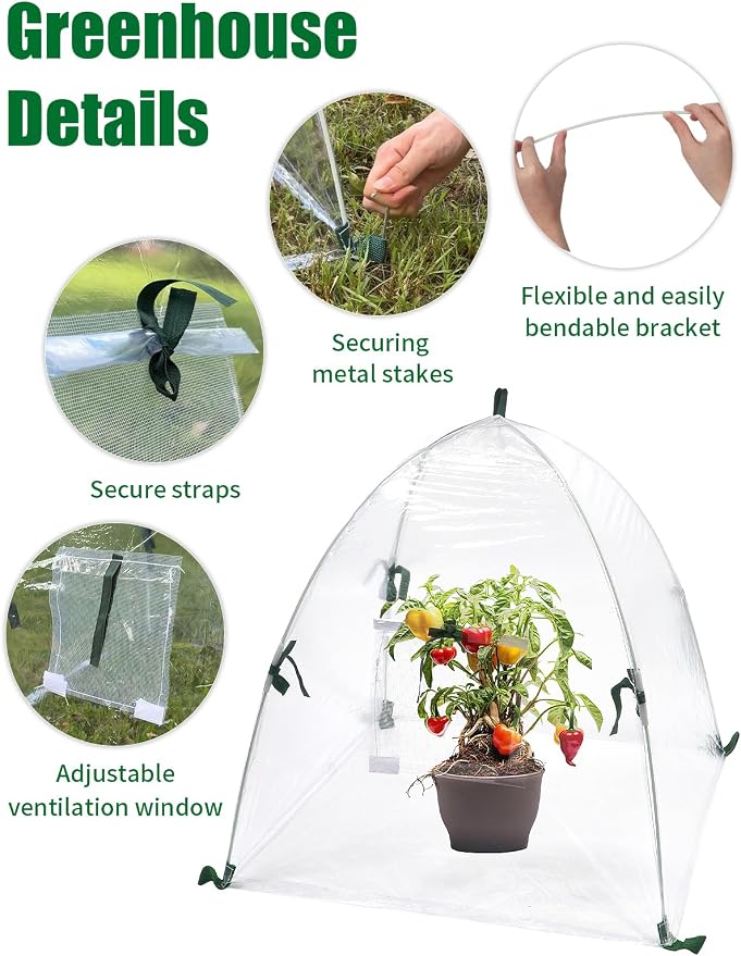 2 Pack Plant Covers Freeze Protection, Winter Plant Covers with Stakes, Clear Outdoor Garden Frost Cover, Portable Plant Flowers Mini Greenhouse Cover for Outdoor & Indoor Use