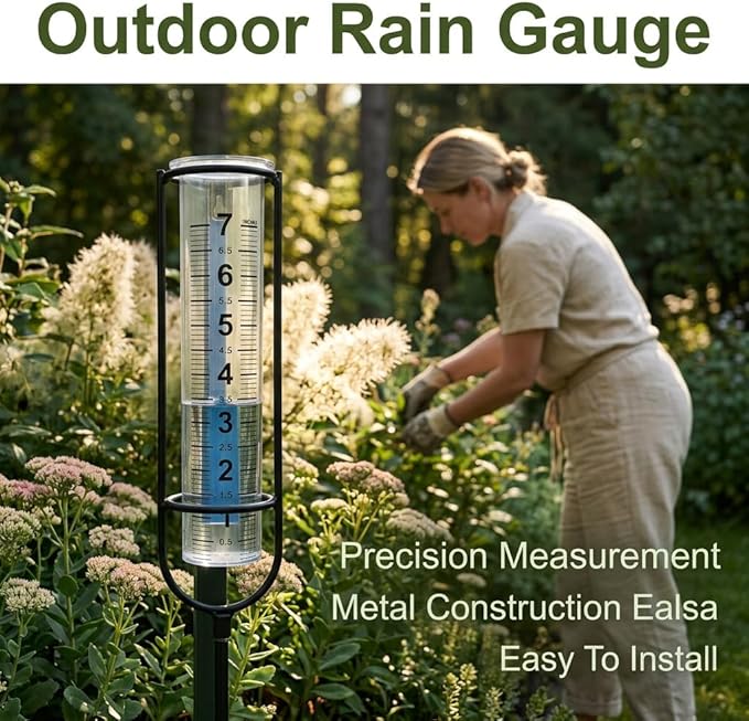 Rain Gauge Outdoor, 7 Inch Freeze Proof Rain Gauges for Yard, Large Clear Numbers Plastic Rain Measure Gauge with Metal Stake, Decorative Water Gauge for Garden Lawn Patio