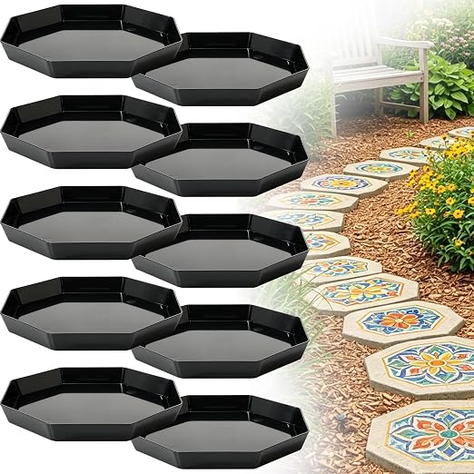 10 Pack Octagonal Stepping Stone, Reusable Heavy Duty Plastic Concrete, DIY Garden Path Walkway Patio Yard Lawn Decor Cement Molding (10, 10 in)