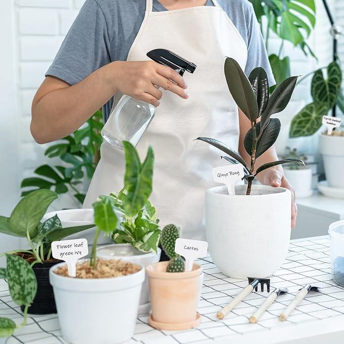 Oligei Plant Labels 120 PCS, T-Type Plant Tags with Marking Pen, 6 x 10 CM White Plastic Plant Markers for Nursery, Garden, Seedlings, Flower Vegetables, Herb