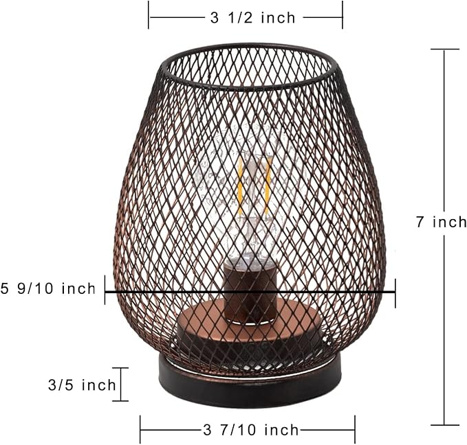 Set of 4 Battery Operated Lamp LED Table Lantern, Brown Metal Cage Cordless Lamps with LED Bulb，Vintage Decorative Outdoor Lantern for Weddings, Parties, Patio, Events for Indoors Shelf Decor