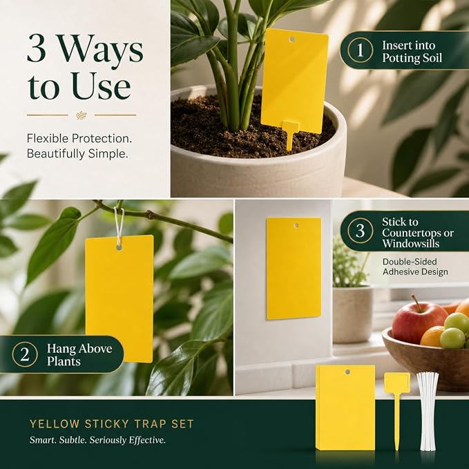 Qualirey 300 Pcs Yellow 6 x 8 Inch Sticky Traps for Gnats Dual Sided Fruit Fly Sticky Traps for Indoor and Outdoor Plant with Twist Ties and Plastic Holders for Fungus Gnats, Bug, Flying Insect