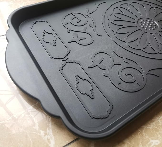 Hard Plastic Boot Tray for Entryway,Boot Mat,Shoe Tray,Shoe Mat for Indoor and Outdoor Use (Black Flower (Hard Plastic) 2Pcs, 29.5X14.9 inch)