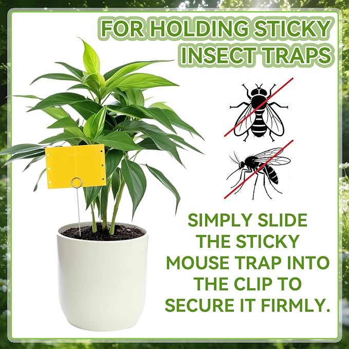 50 Pcs 12 Inch Dual-Sided Yellow Fruit Fly Traps Kit Includes 25 Sticky Cards and 25 Silver Long Wire Holders Effective Insect Gnat Trap Killer for Garden Plant Indoor Pest Control Fungus Gnats