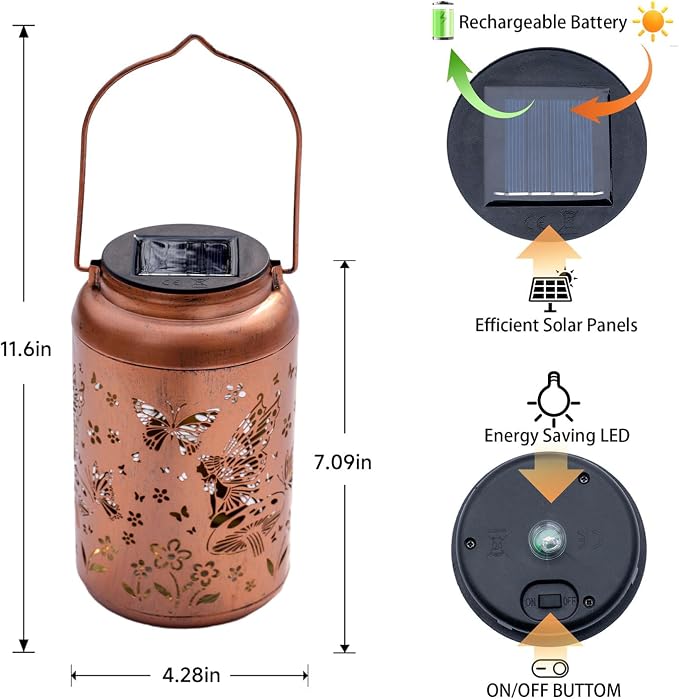 Fairy Solar Lanterns Outdoor Waterproof,Hanging Butterfly Lights Mothers Day Gifts for Women Mom Grandma Hollow Out Metal Lantern Decorative Summer Garden Decor for Patio,Yard,Porch,Pathway