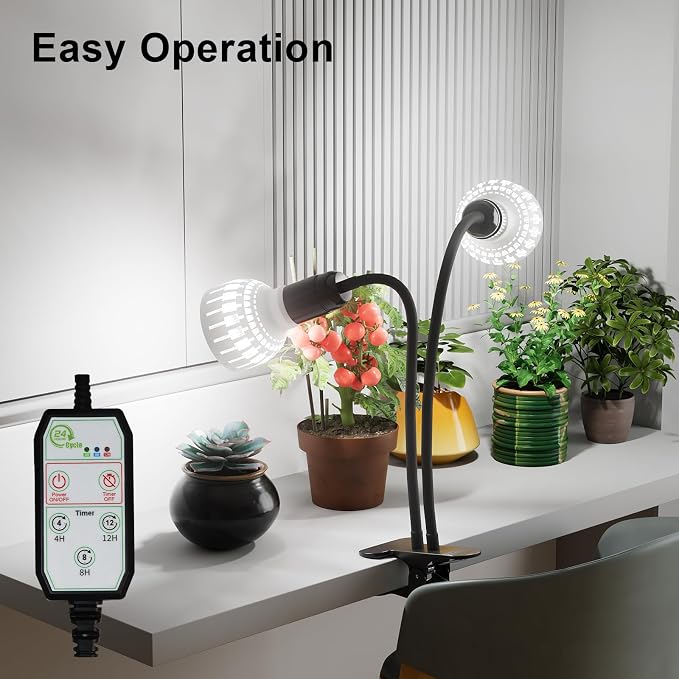GooingTop Grow Light,24W (160Watts Equiv) 5000K White Full Spectrum LED Growing Lamp Clip on Desk for Indoor Plants,Bulbs Replaceable & Non-dimmable (Black, 160W)