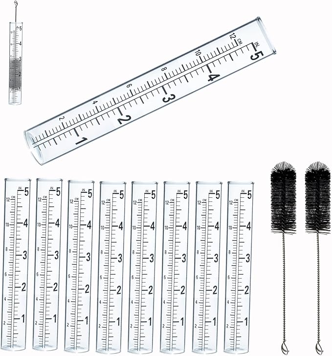 YZDTECH 8 PCS Rain Gauge Glass Replacement Tube Best Rated for Yard Garden Outdoor Lawn, 5 inch with Tube Brush