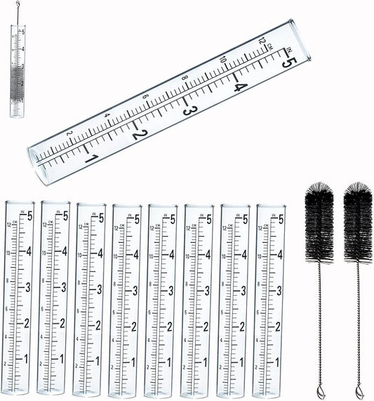 YZDTECH 8 PCS Rain Gauge Glass Replacement Tube Best Rated for Yard Garden Outdoor Lawn, 5 inch with Tube Brush