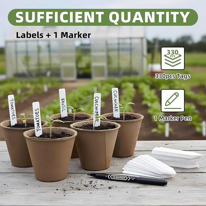 Cleangor 330Pcs Plant Labels with Marker Pen, 4" Plant Tags for Garden Waterproof, Reusable Plastic Plant Markers Garden Labels for Seedlings, Vegetables, Flowers, Gardening Organization Kit