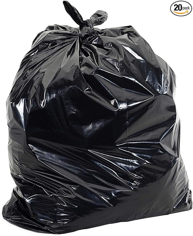 Commander 42 Gallon 3 MIL Black Contractor Bags With Hand Tie - 32" x 44" - Pack of 20 - For Industrial, Commercial, Janitorial, & Construction