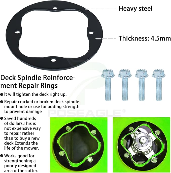 2 Pack Upgraded High-Strength Deck Spindle Reinforcement Rings with Mouting Bolts and L Shaped Angled Hex Socket Wrench for Cub Cadet, MTD, Troy-Bilt All Series Lawn Tractors and Lawn Mowers