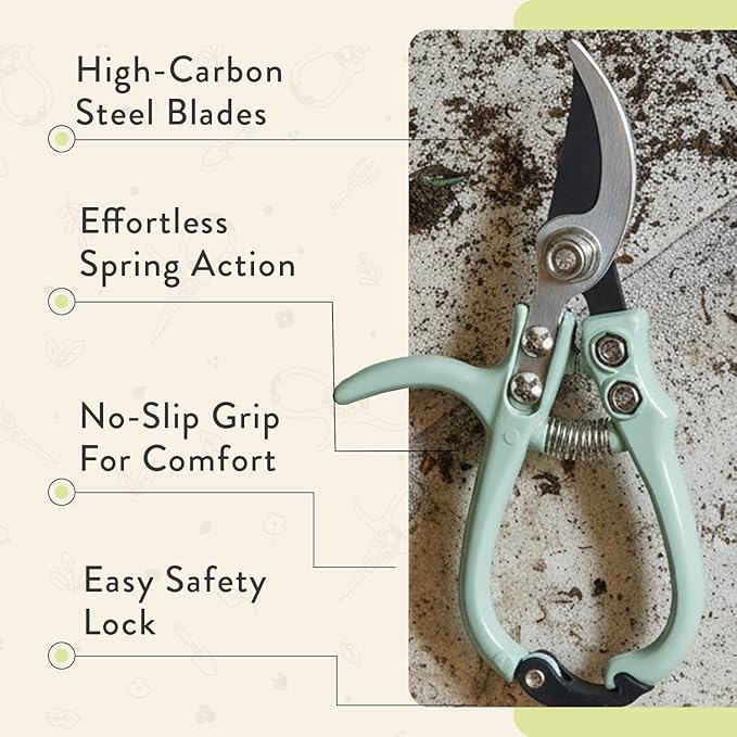 Modern Sprout Hand Pruners- Lightweight Pruning Shears W/Easy Lock-Gardening Scissors- Bypass Sharp Carbon Steel Blade- Rust Resistant- Garden Tools- Reusable Holster- Gift for Father's Day-Chartreuse