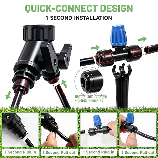 Riboud 165FT Drip Irrigation Kit, Quick-Connect Garden Watering System with 30 Adjustable Misting Nozzles for Garden Greenhouse, Hanging Plants, Raised Beds