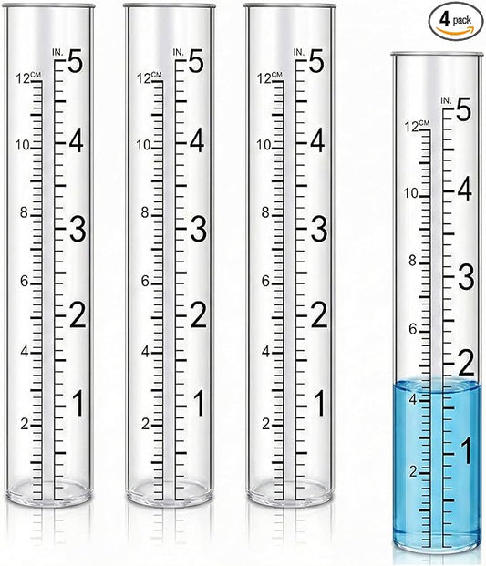 5" Capacity Rain Gauge Replacement Tubes, 4 Pcs Plastic Rain Gauges Tube for Garden Yard Home Outdoor, Clear Rain Gages