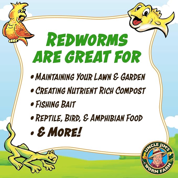Uncle Jim's Worm Farm 250 Count Red Wiggler Composting Worms Mix for Garden Soil or Fishing | Starter Pack of Compost Worms Improves Soil Structure and Quality for Healthier Gardens
