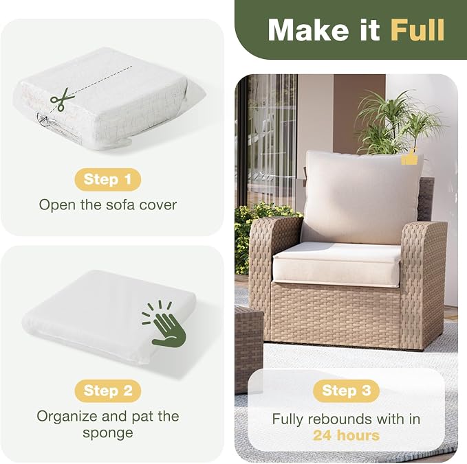 Aoxun Replacement Cushions for Outdoor Furniture, 4-Piece Outdoor Cushions for Patio Furniture, Deep Seat, Waterproof & Fade Resistant Couch Cushion for 4-Seat Patio Conversation Sets, Beige