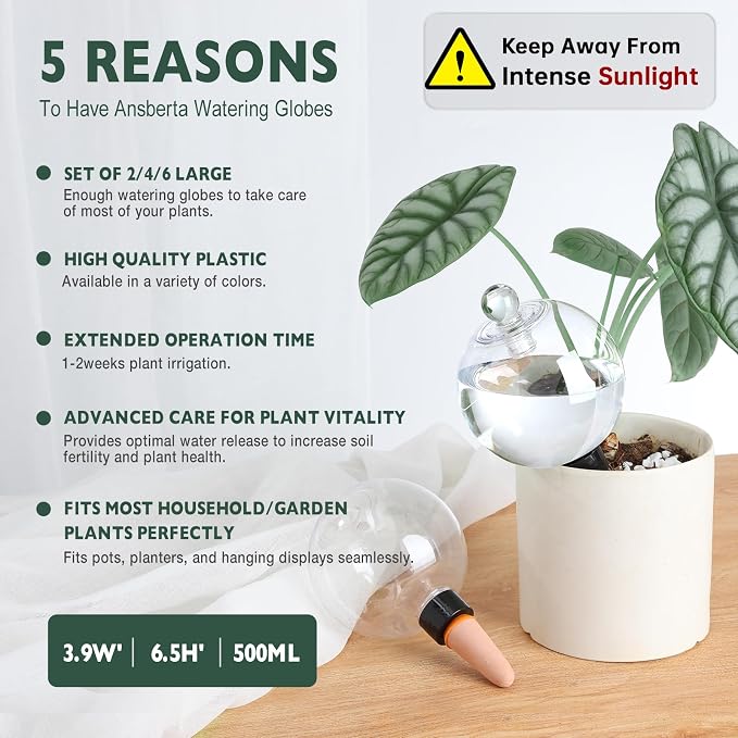 2 Pack Plant Watering Globes with Covers 17oz Self Watering Planter Insert, Plastic Water Bulbs, Indoor/Outdoor Plant Watering Devices for Automatic Drip Irrigation