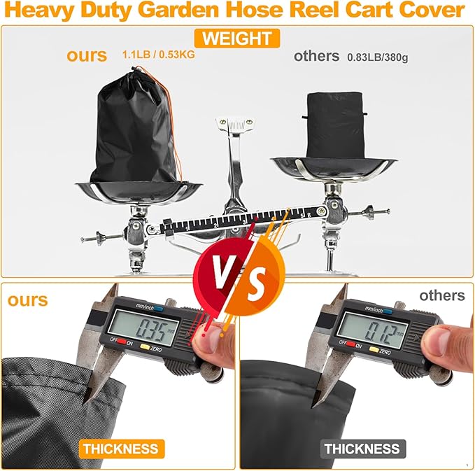 Hose Reel Cart Covers for Outside,Heavy Duty 420D Hosepipes Cover for Garden with Air Vent,Waterproof Strip,2 Reflective Strip Handles,Univeral Protective Hose Holder Cover,All Season Protection