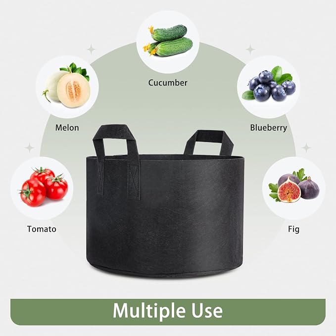 GreatBuddy Grow Bags 10 Gallon 6-Pack, Heavy Duty Fabric Grow Bags with Handles for Vegetables, Herbs, and Tomatoes, Fabric Pots & Planting Bags for Outdoor Home Gardening