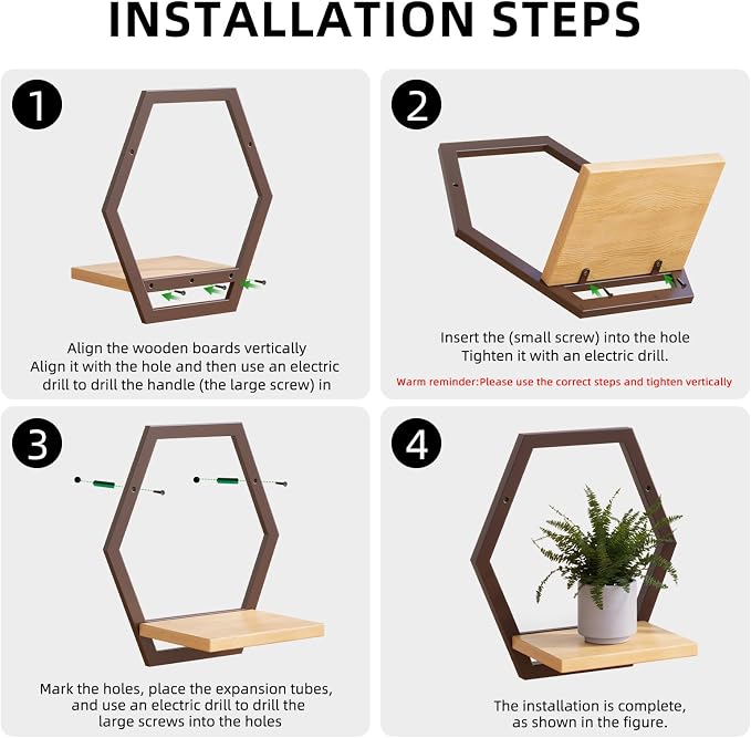 2 Pack Solid Wood & Metal Framework Wall Plant Stands,9 inch Natural Wood Shelf of Indoor,Mid Century Modern Hanging Planter for Outdoor Entryway 25 LB Load for Plants Coffee