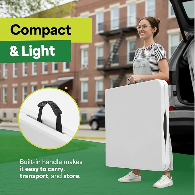 EconoHome White 8ft Folding Table with Handle | Heavy-Duty Foldable Table | Portable Table for Indoor & Outdoor Use | Perfect for Events, Camping, Parties, Dining & More