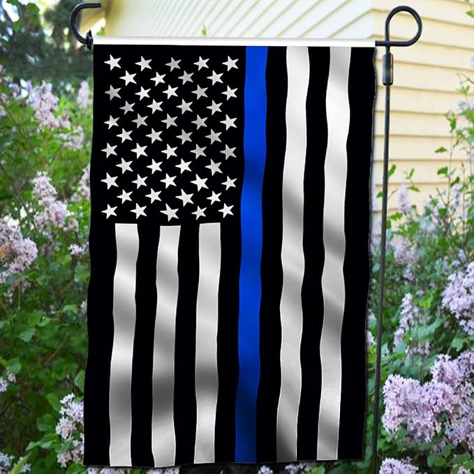 ANLEY Double Sided Premium Garden Flag, Thin Blue Line US National Honoring Police Officers Garden Flags for Home Decor - Weather Resistant & Double Stitched Yard Flags - 18 x 12.5 Inch